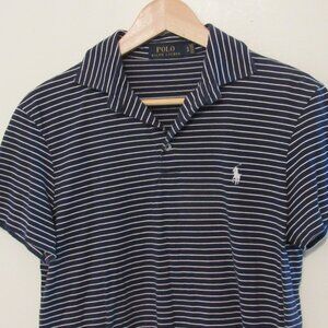 Polo Ralph Lauren Womens Shirt Small Navy Striped 100% Pima Cotton Pony Logo